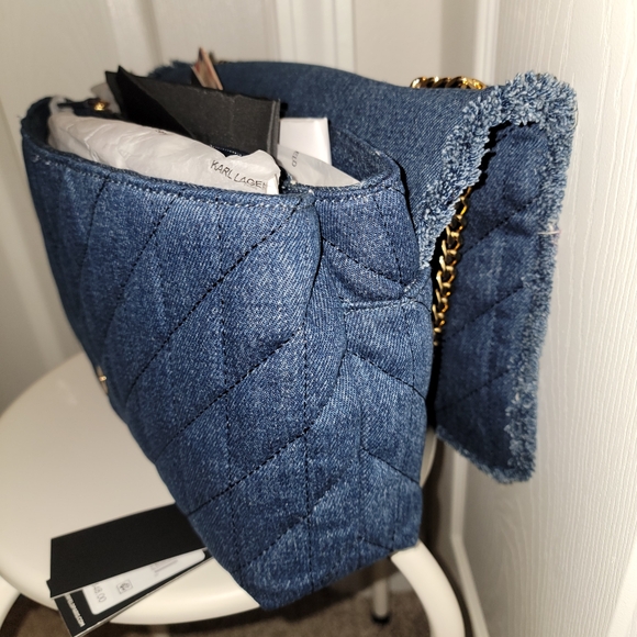 Karl Lagerfeld NWT Denim Blue and Gold Quilted Shoulder Bag - Picture 10 of 10